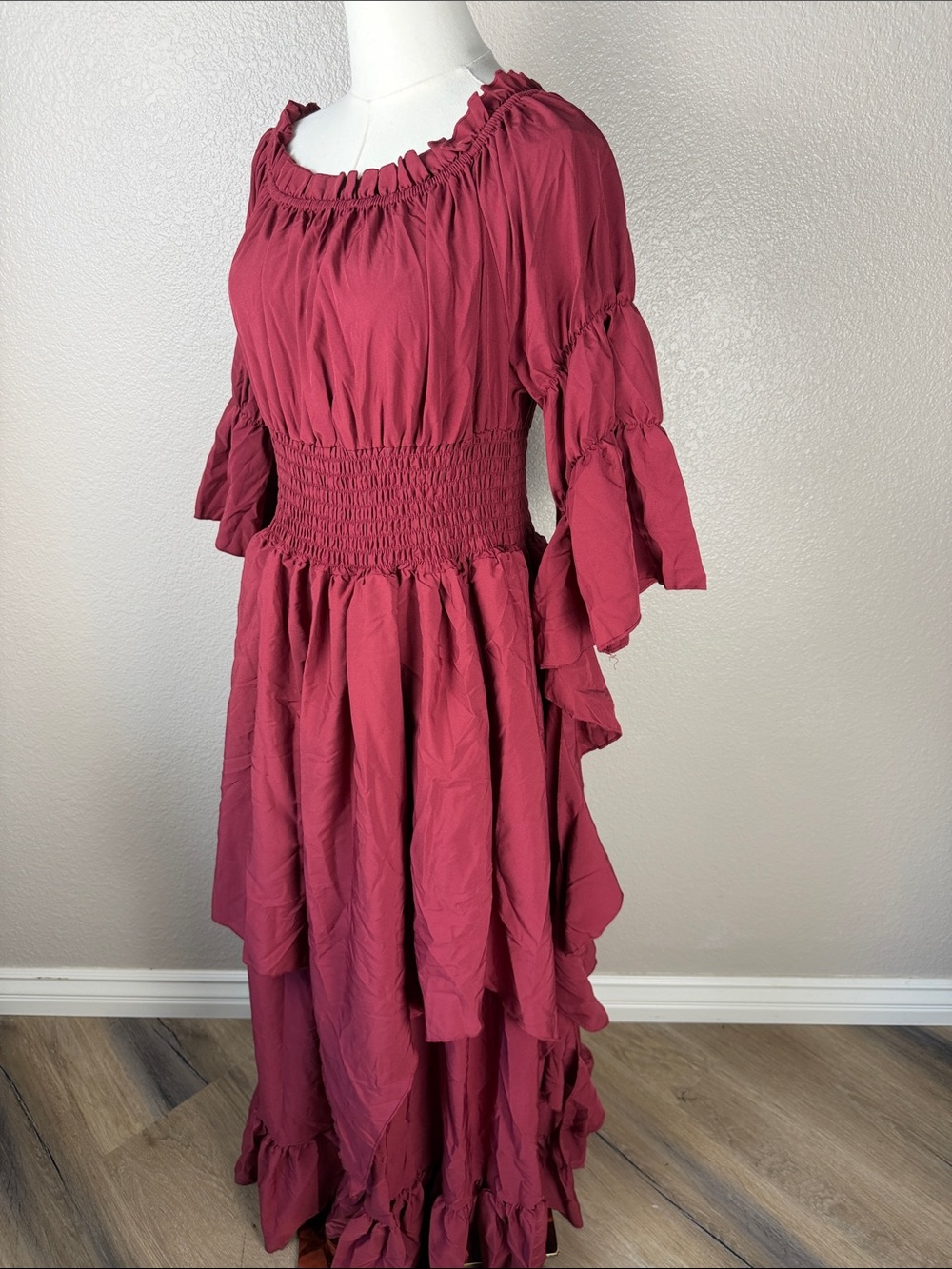 NWOT Burgundy Renaissance Dress Medieval Costume Victorian Peasant Gothic, L XL - Picture 5 of 10